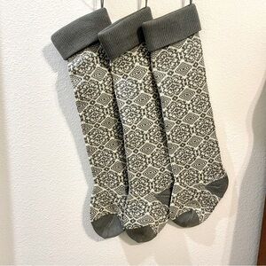 X-long Knit Sweater Christmas Stockings Gray and White Set of 3